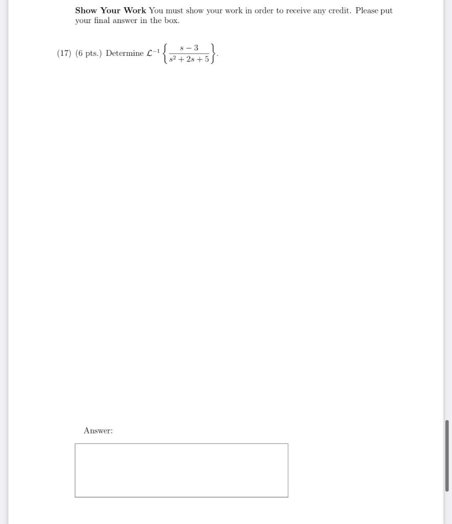 Solved Show Your Work You must show your work in order to | Chegg.com