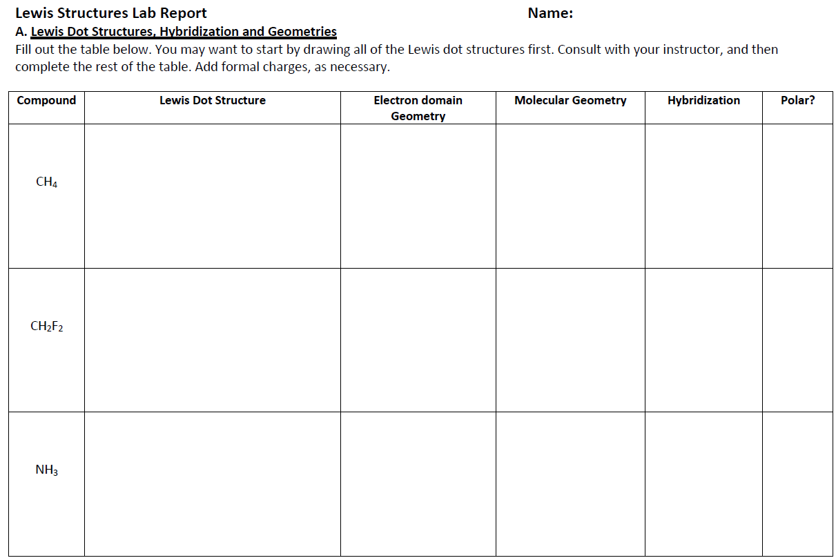 Solved Lewis Structures Lab Report Name: A. Lewis Dot | Chegg.com