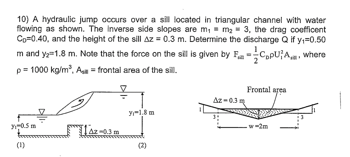 Solved 10) A hydraulic jump occurs over a sill located in