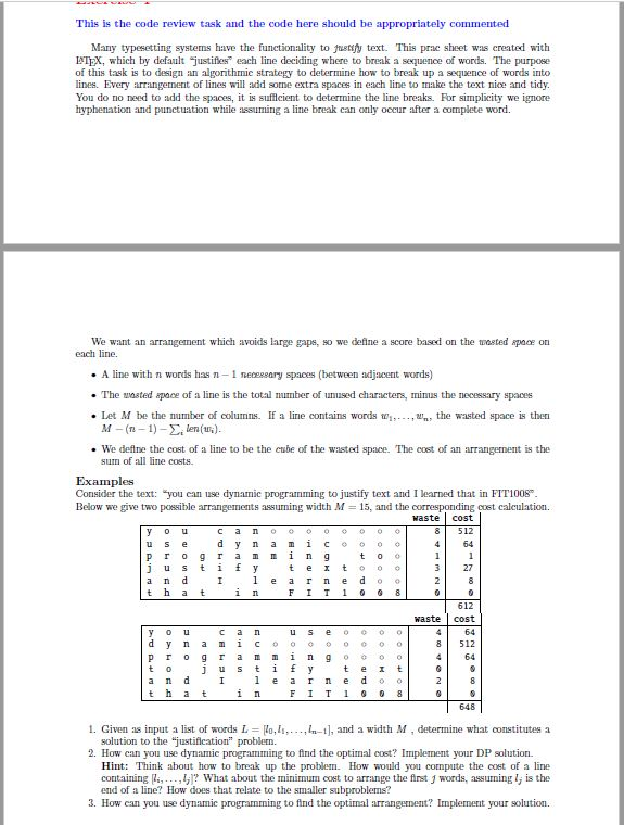 Dynamic programming approach to justify text. the | Chegg.com