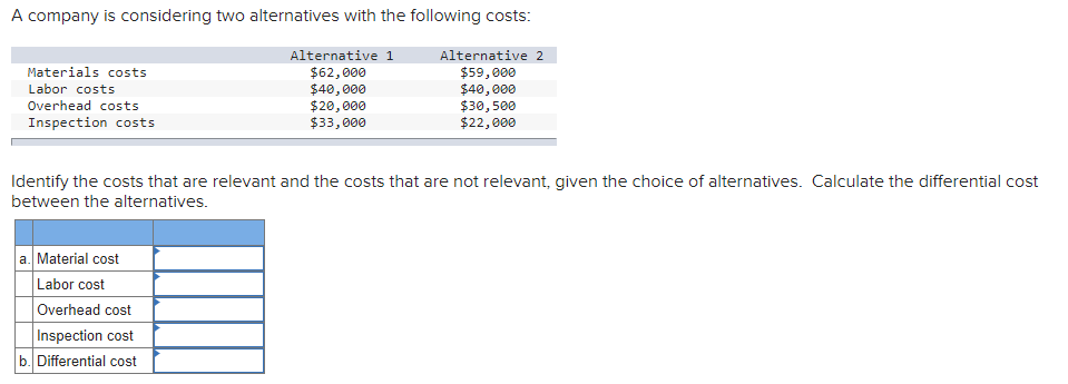 Solved A company is considering two alternatives with the | Chegg.com