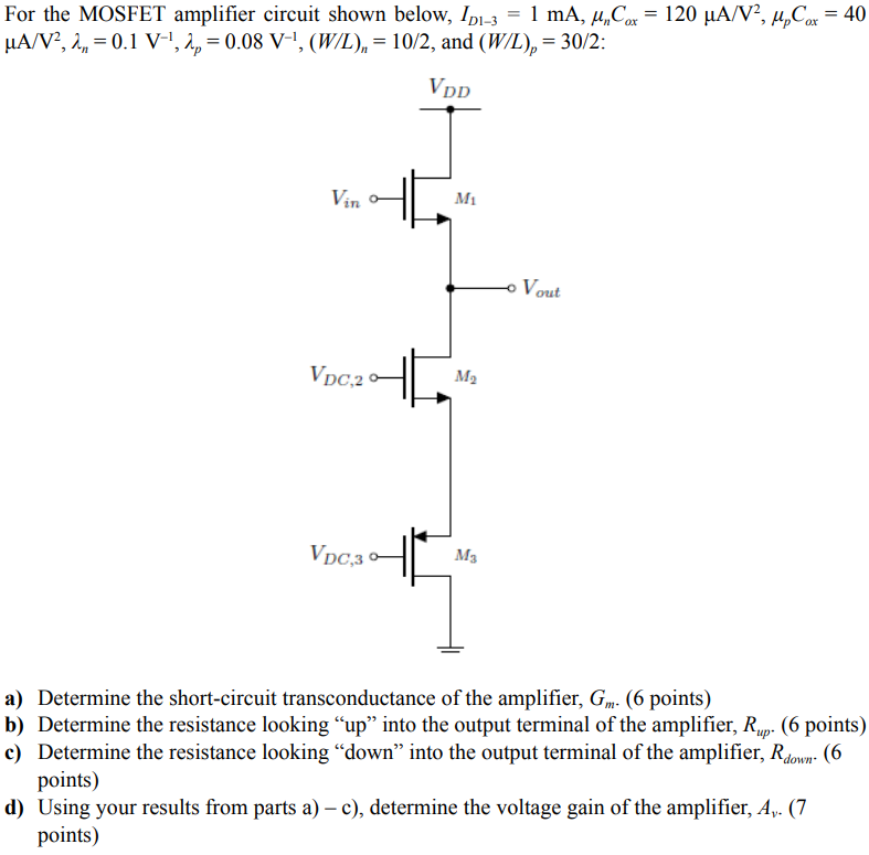 Solved For the MOSFET amplifier circuit shown below, ID1–3 = | Chegg.com