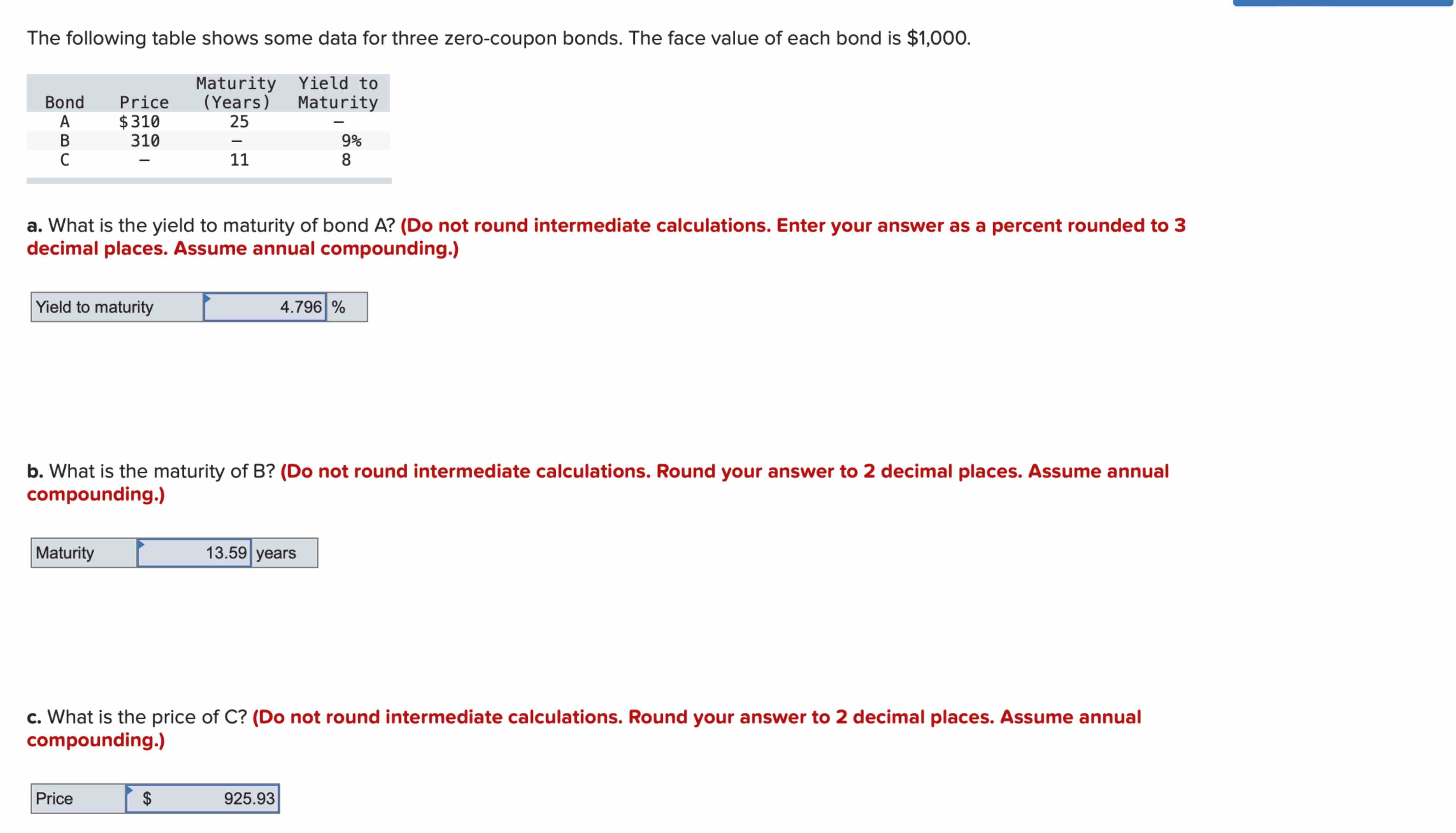 Solved The following table shows some data for three | Chegg.com