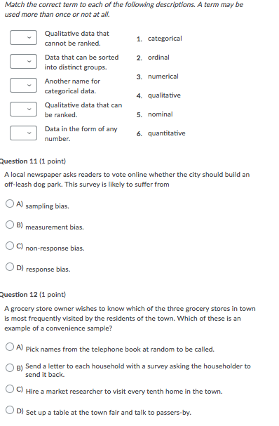 Solved Match the correct term to each of the following | Chegg.com