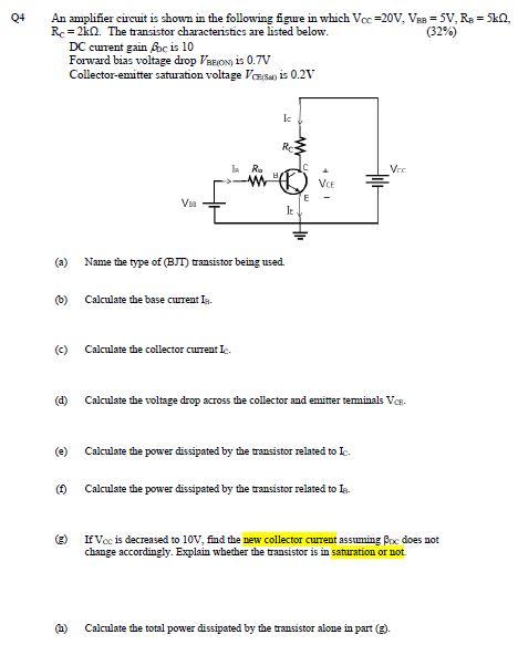 Solved Q4 An amplifier circuit is shown in the following | Chegg.com