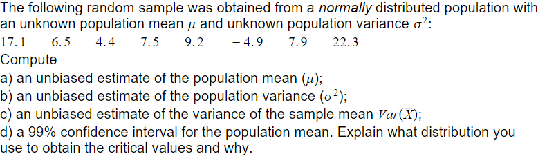 Solved The following random sample was obtained from a | Chegg.com