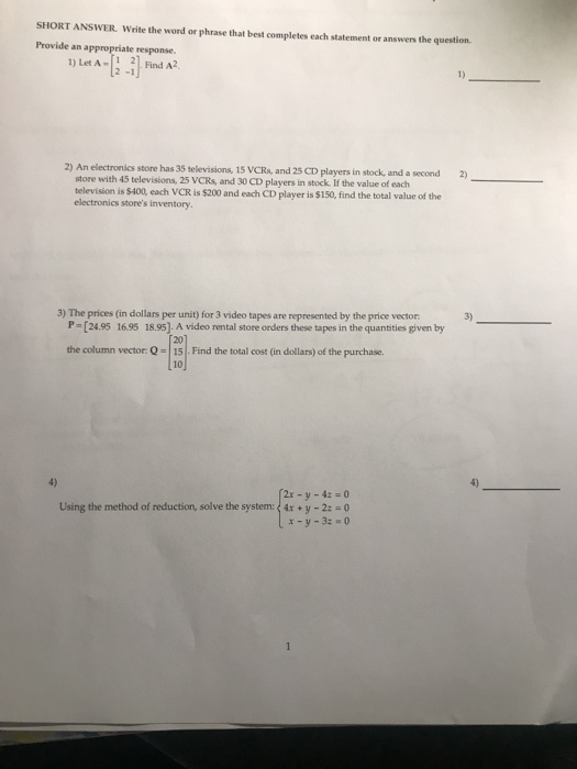 Solved SHORT ANSWER Write the word or phrase that best | Chegg.com