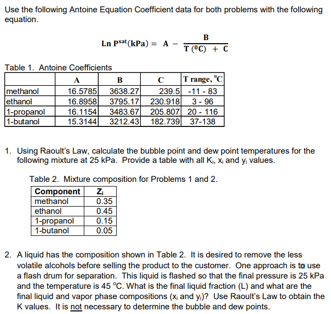 Solved 1. The NIST databases give the Antonie equation of