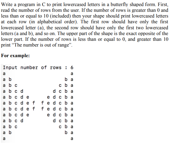 Solved Write a program in C to print lowercased letters in a | Chegg.com