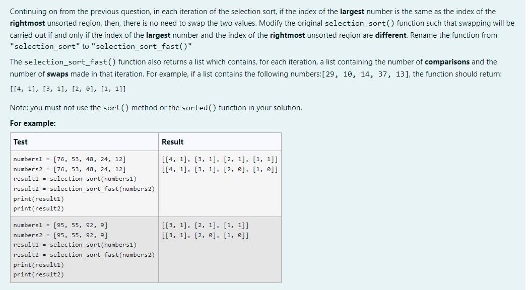 Solved Consider the selection_sort() function below: def | Chegg.com