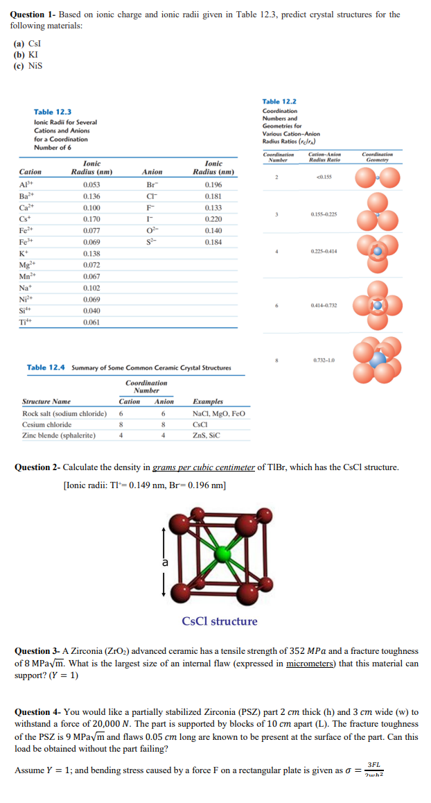 Solved Question 1- Based on ionic charge and ionic radii | Chegg.com