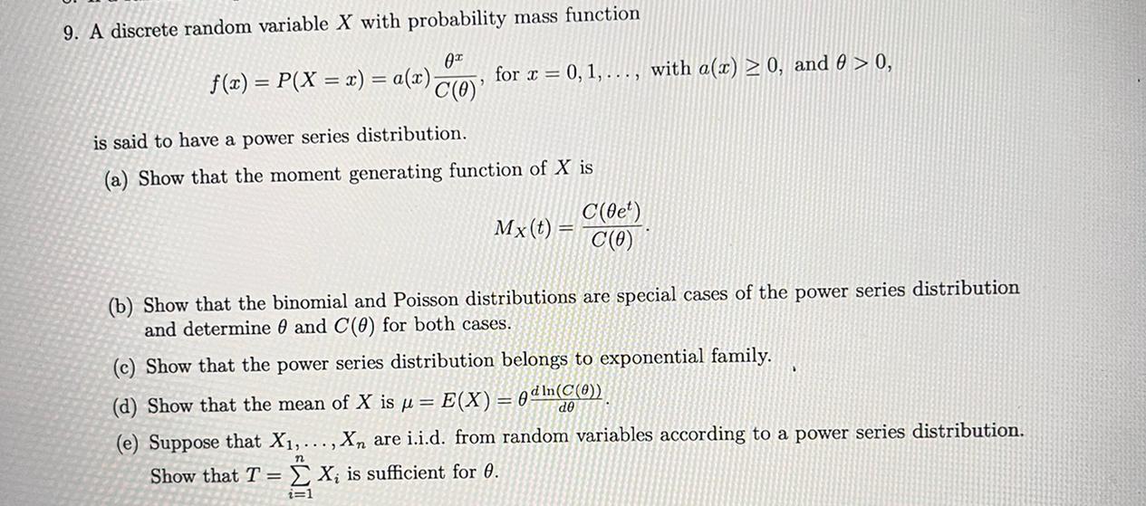 Solved 9. A discrete random variable X with probability mass | Chegg.com