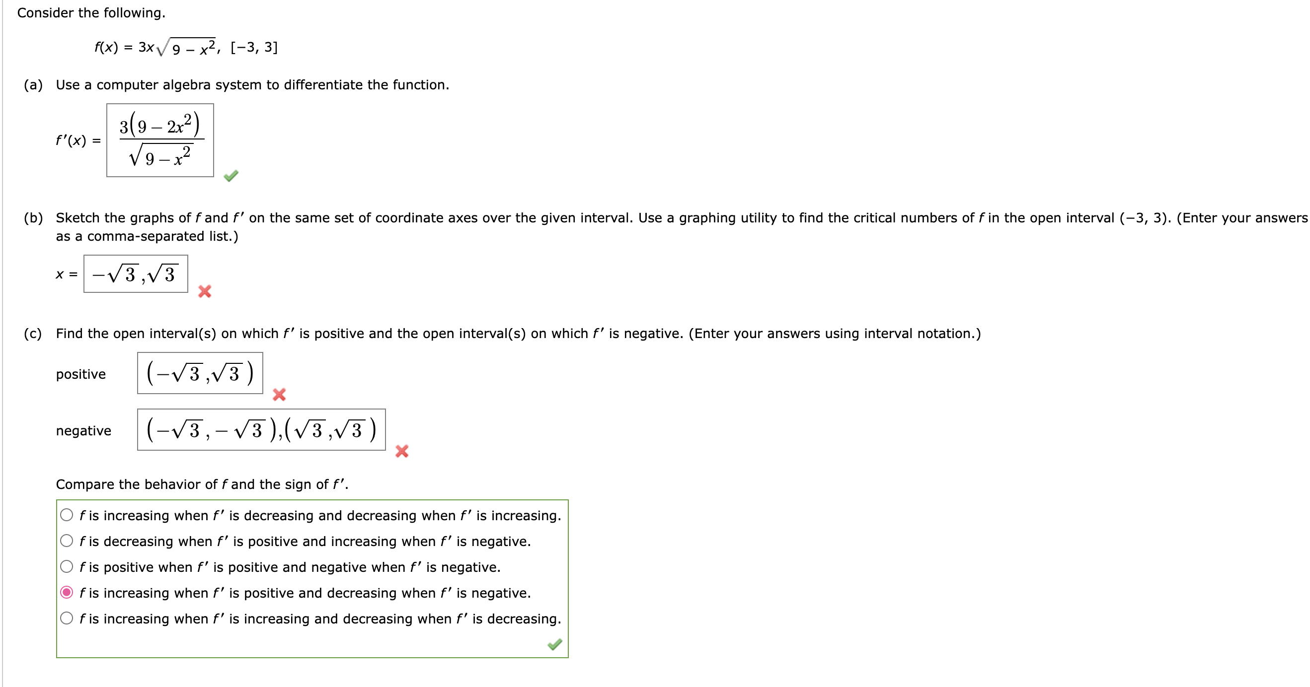 Solved Consider The Following F X 3x9−x2 [−3 3] A Use A