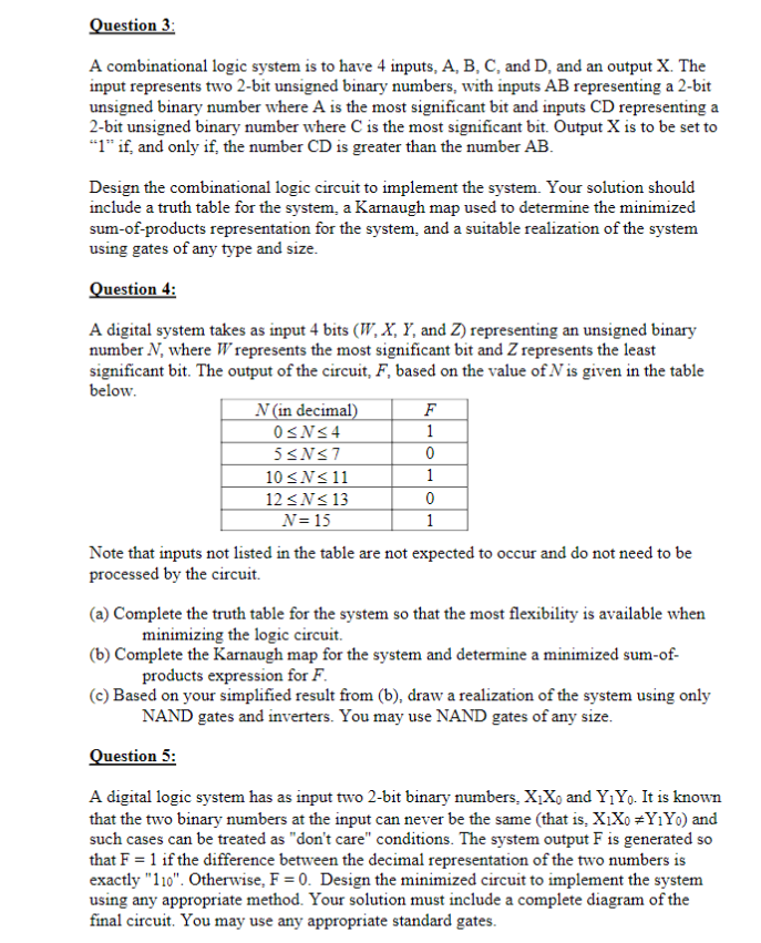 Solved Question 3: A Combinational Logic System Is To Have 4 | Chegg.com