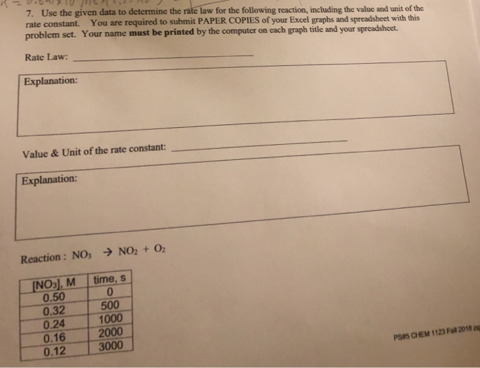 Solved 7. Use the given data to determine the rate law for | Chegg.com