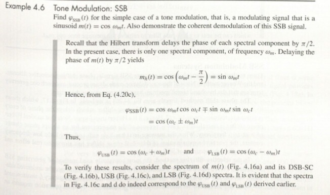 Solved Example 4.6 Tone Modulation: SSB Find ?ss8(1) for the | Chegg.com