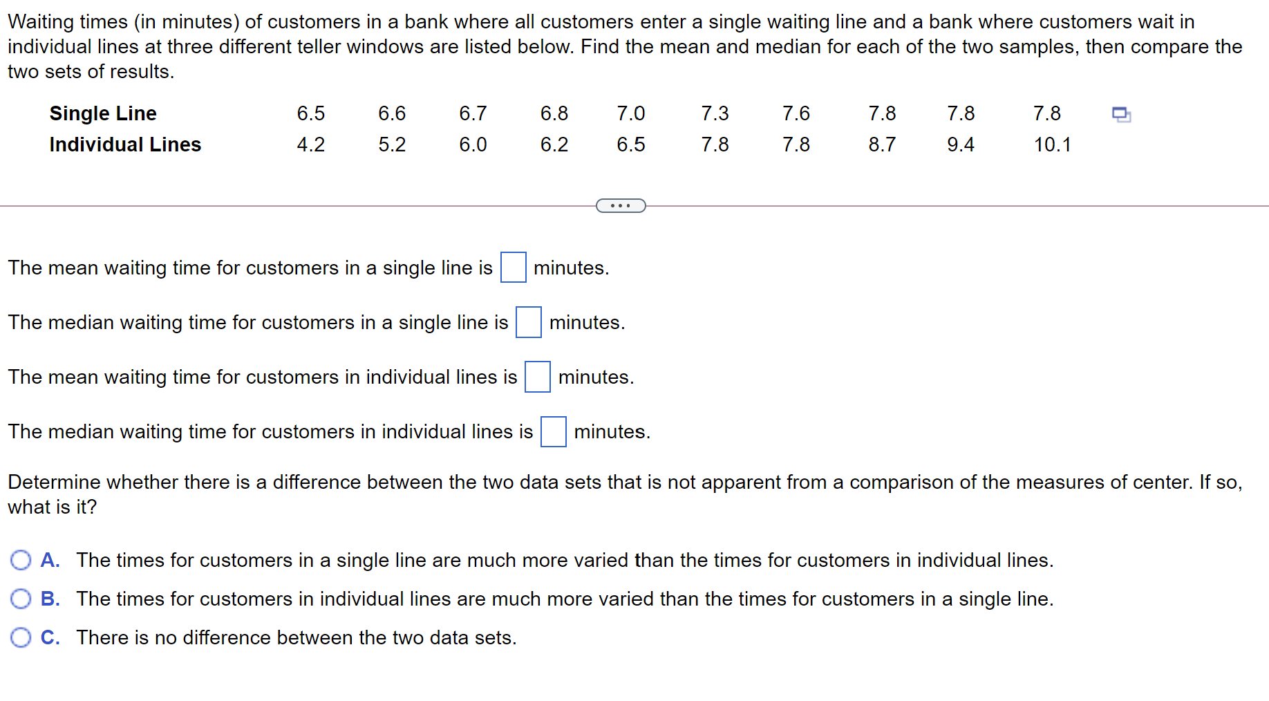 Solved Waiting times (in minutes) of customers in a bank | Chegg.com