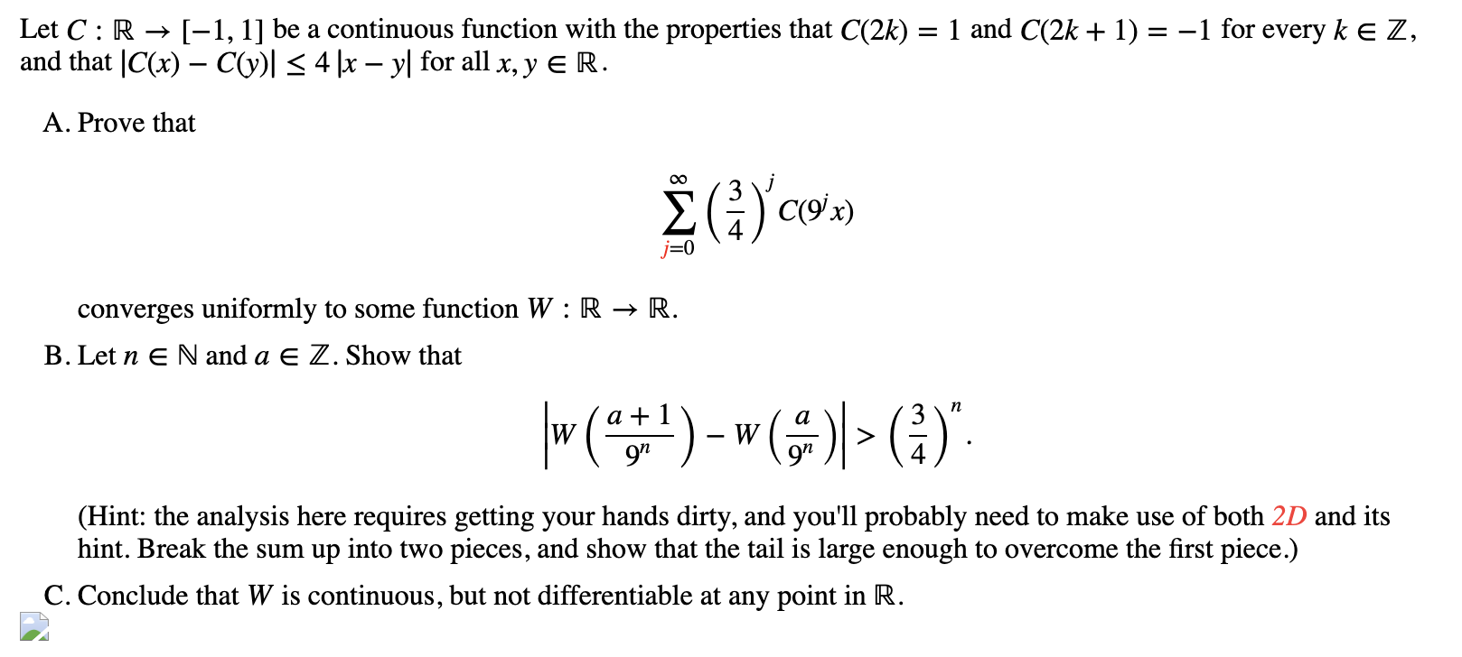 Solved Let C: R → [-1, 1] be a continuous function with the | Chegg.com