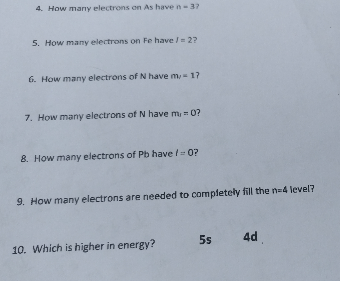 n 3 l 2 m =- 1 how many electrons