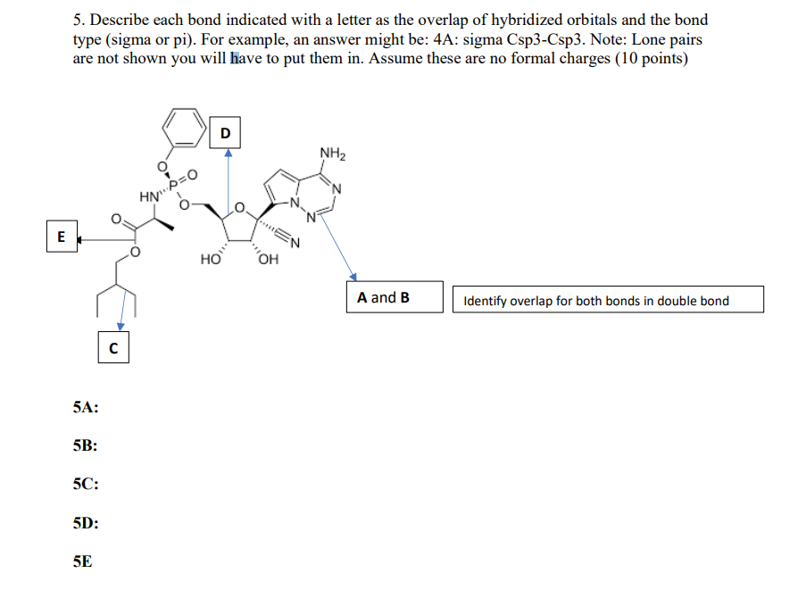 Solved 5. Describe each bond indicated with a letter as the | Chegg.com