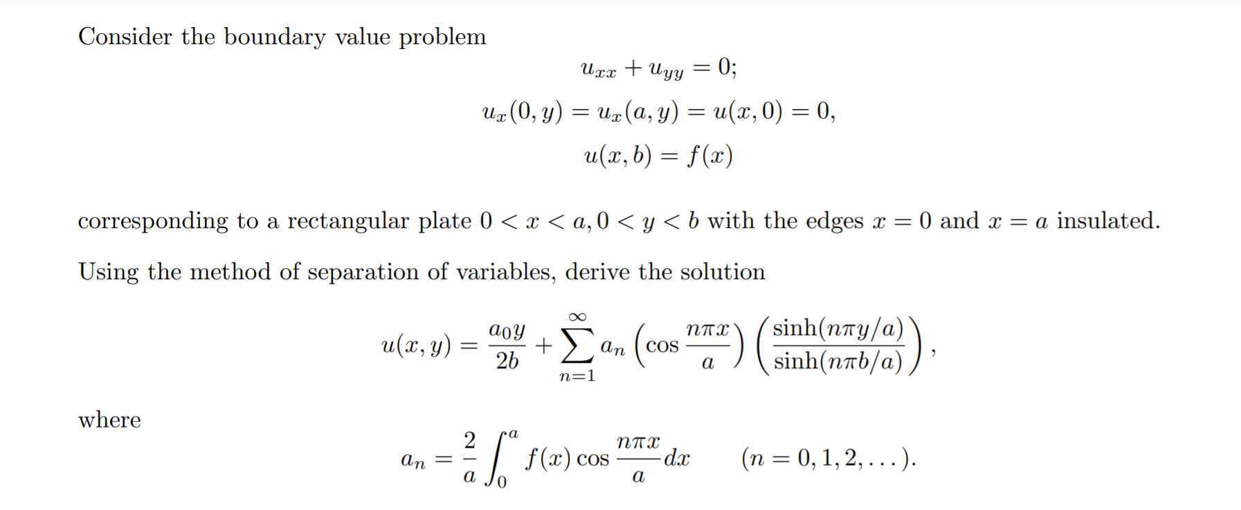 Solved Consider The Boundary Value Problem Uxx Uyy 0 Chegg Com