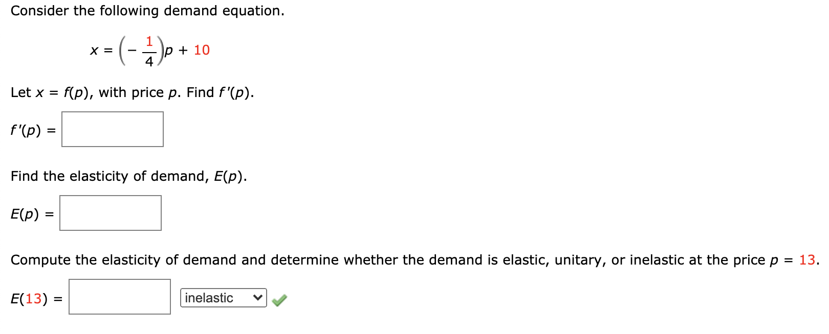 Solved Consider the following demand equation. x = (-3)p+ - | Chegg.com