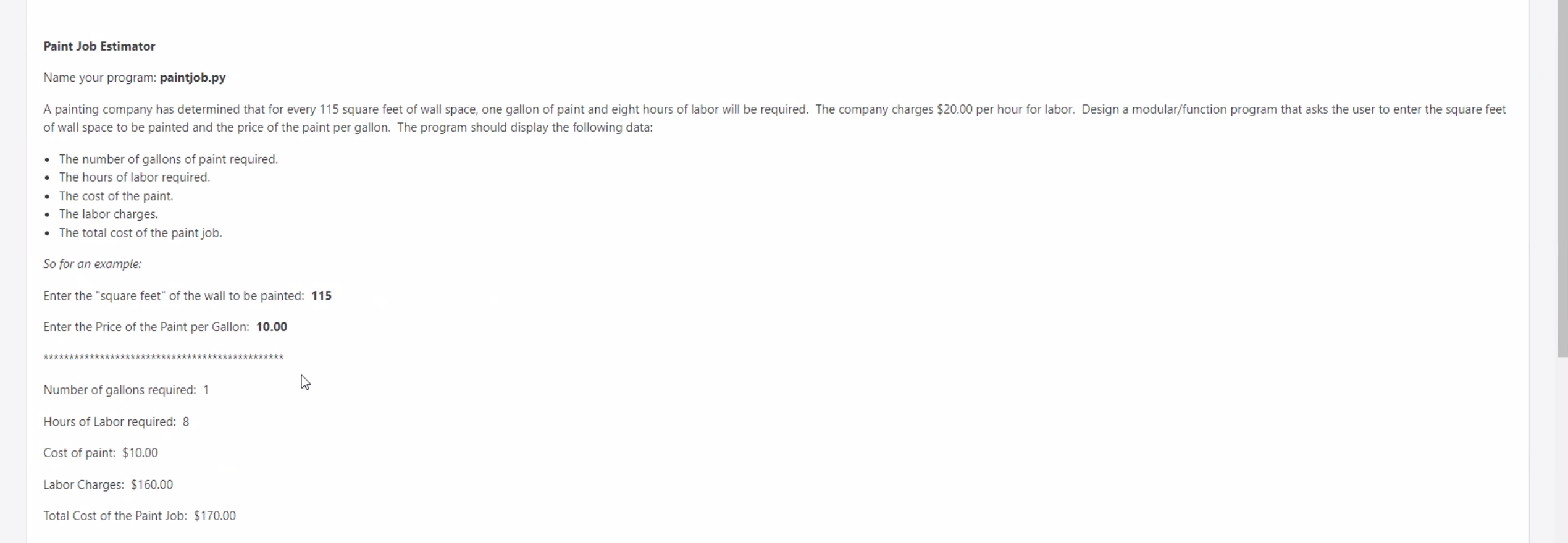 Solved Paint Job Estimator Name Your Program: Paintjob.py A | Chegg.com
