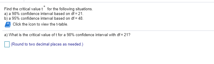 Solved Find the critical value t for the following | Chegg.com