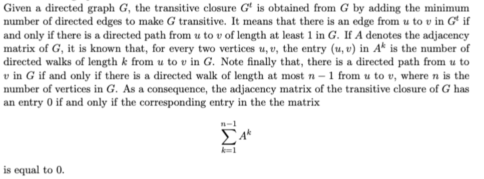 Solved Given a directed graph G, the transitive closure G is | Chegg.com
