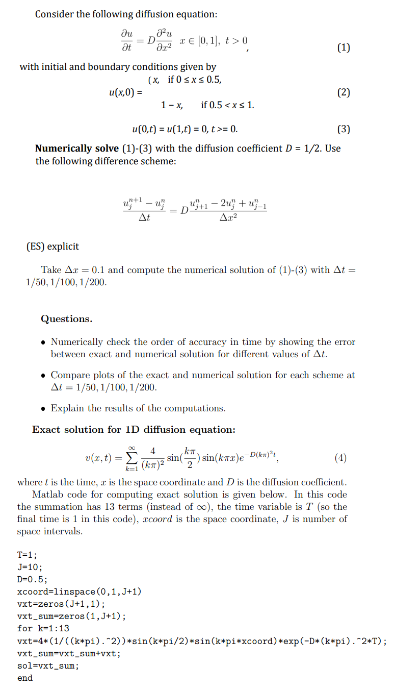 Solved Consider the following diffusion equation: | Chegg.com