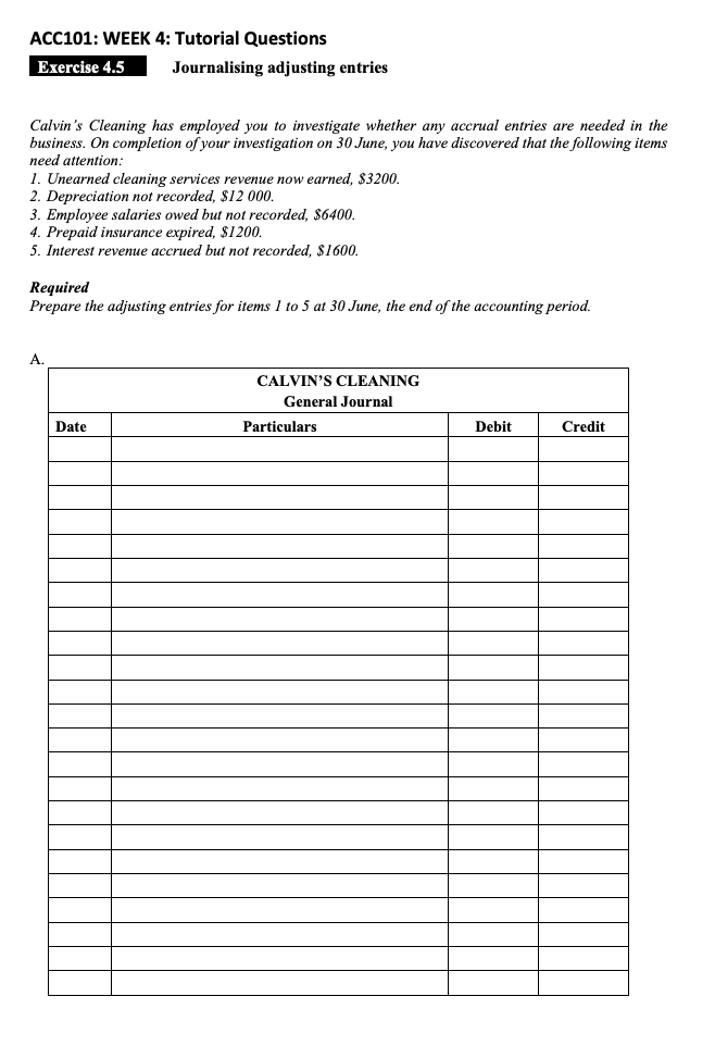 Solved ACC101: WEEK 4: Tutorial Questions Exercise 4.5 | Chegg.com