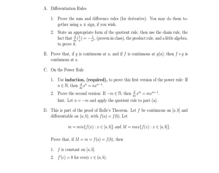 Solved A. Differentiation Rules 1. Prove the sum and | Chegg.com