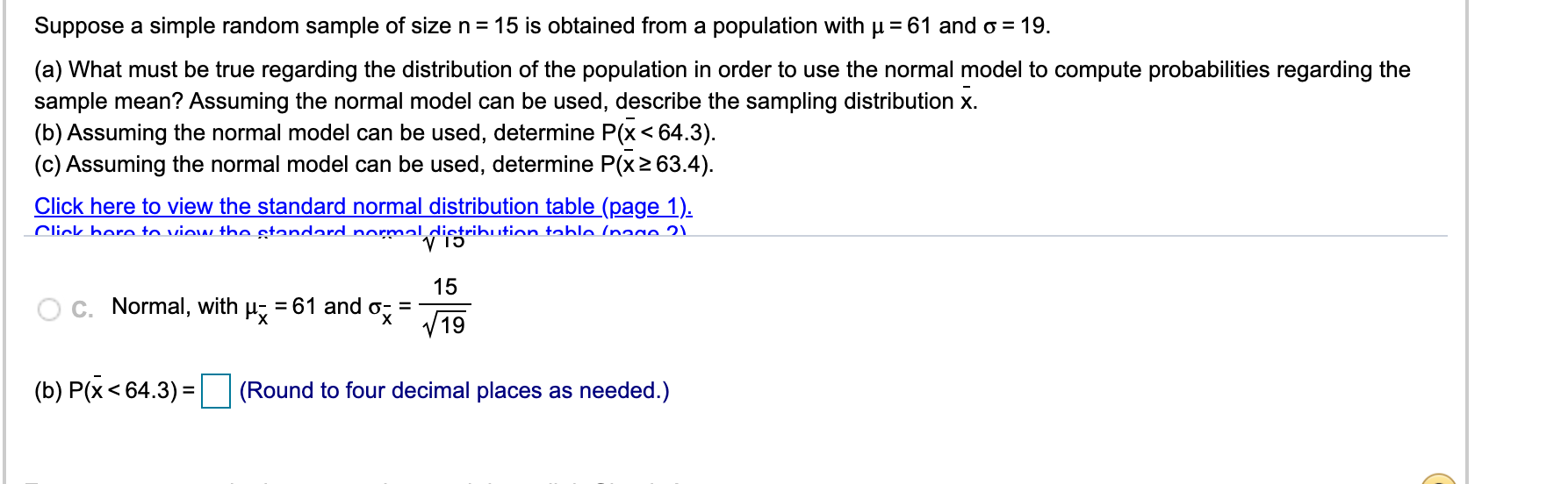Solved Suppose a simple random sample of size n= 15 is | Chegg.com