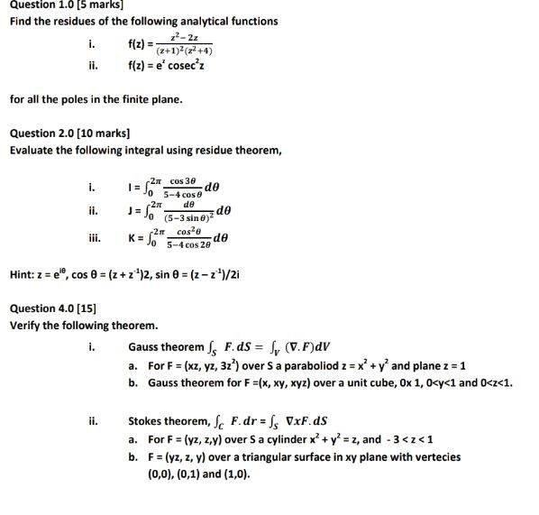 Question 1.0 [5 Marks] Find The Residues Of The | Chegg.com