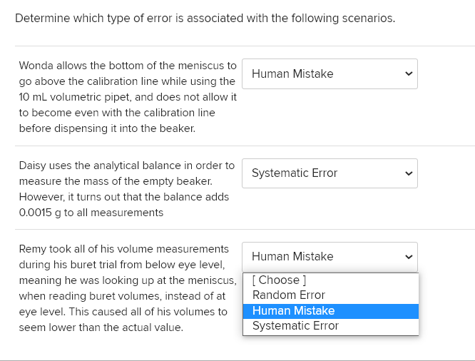 Solved Determine which type of error is associated with the | Chegg.com