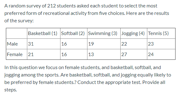 A random survey of 212 students asked each student to | Chegg.com