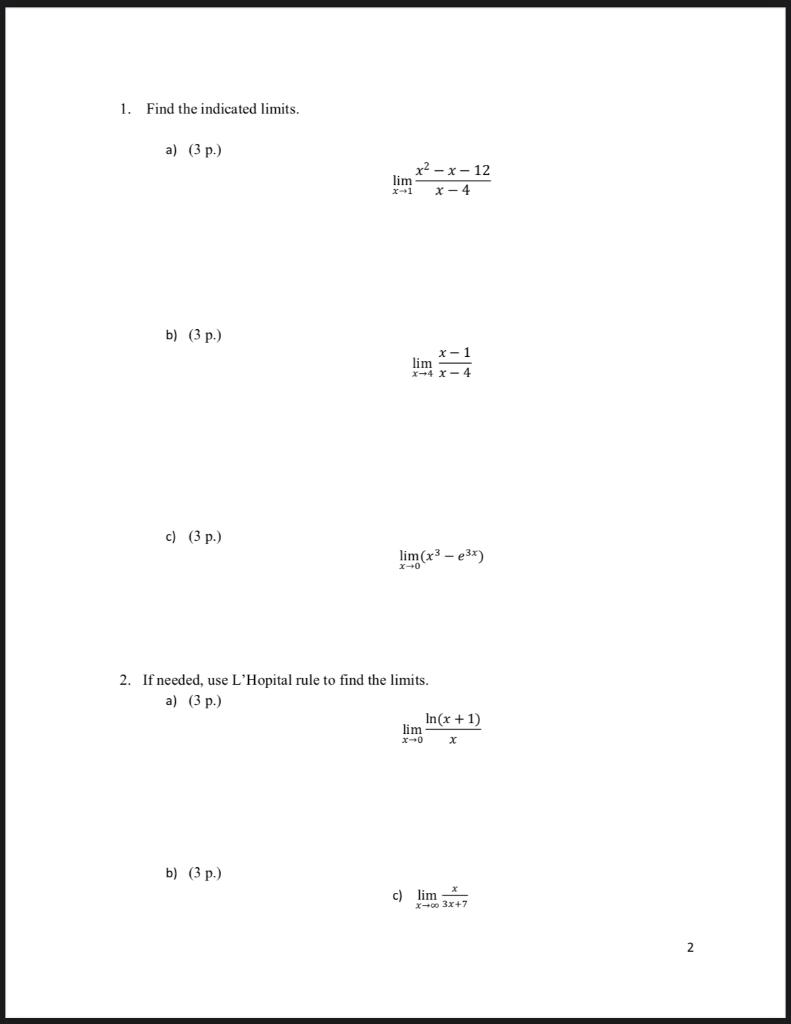 Solved 1. Find the indicated limits. a) (3 p.) | Chegg.com