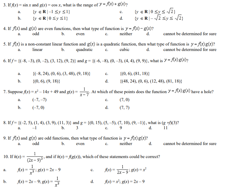 3 If F X Sin X And G X Cos X What Is The Chegg Com