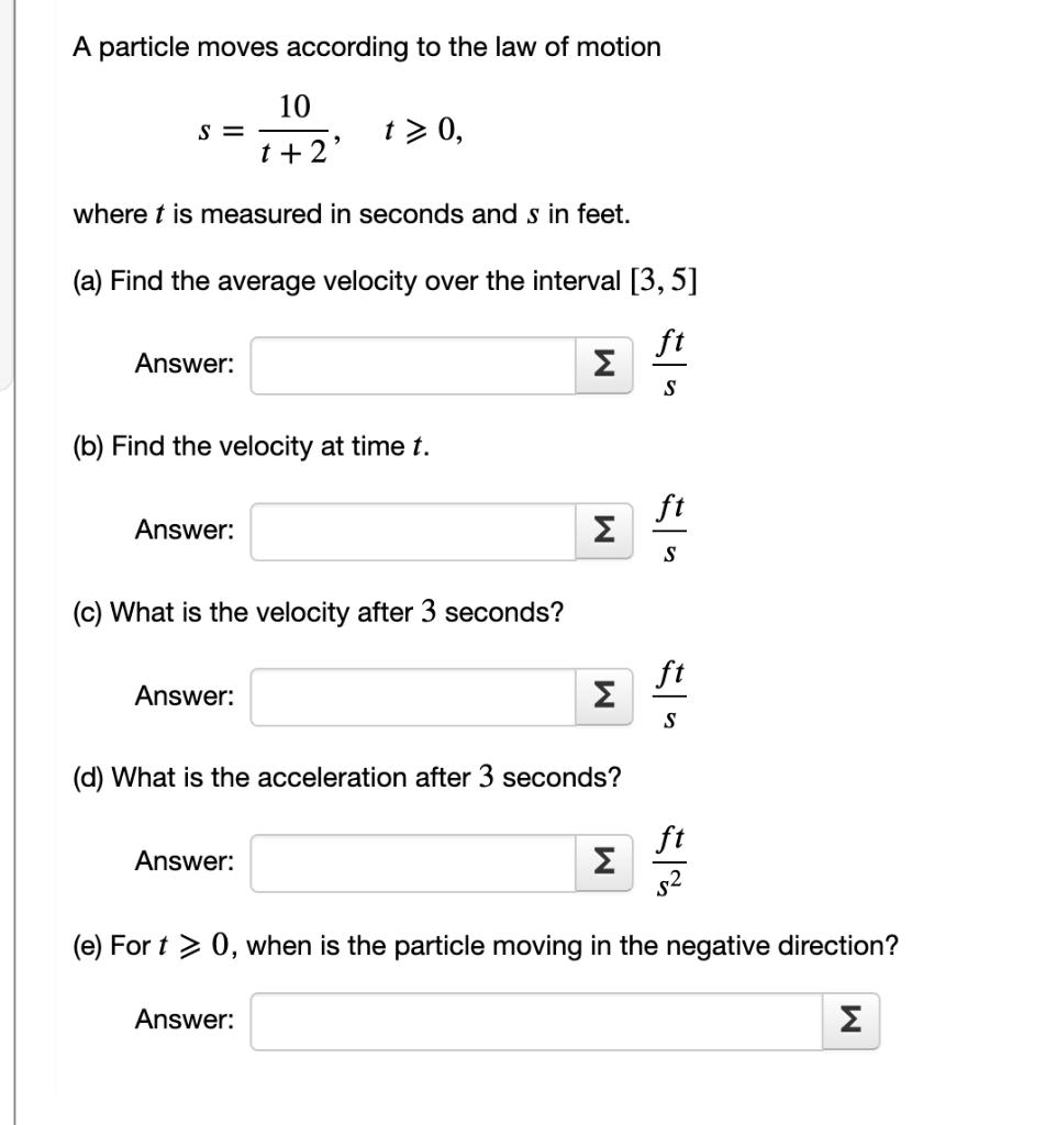 Solved: A Particle Moves According To The Law Of Motion 10... | Chegg.com