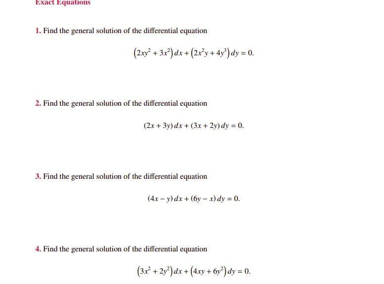 Solved Exact Equations 1. Find the general solution of the | Chegg.com