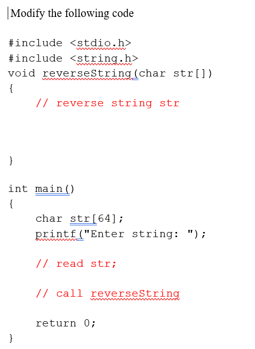 Solved Modify the following code #include #include void | Chegg.com