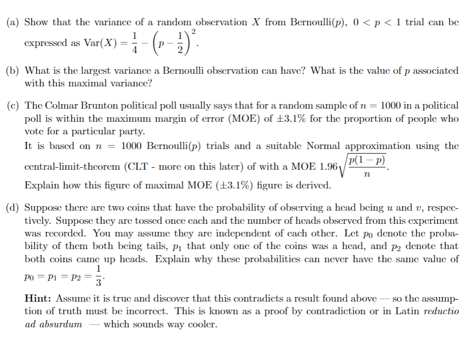 Solved (a) Show that the variance of a random observation X | Chegg.com