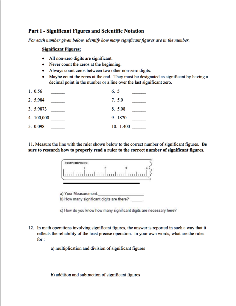 Solved . Part I - Significant Figures and Scientific | Chegg.com