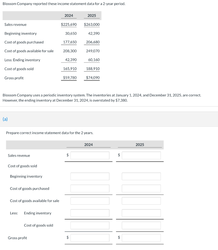 Solved Blossom Company reported these income statement data | Chegg.com