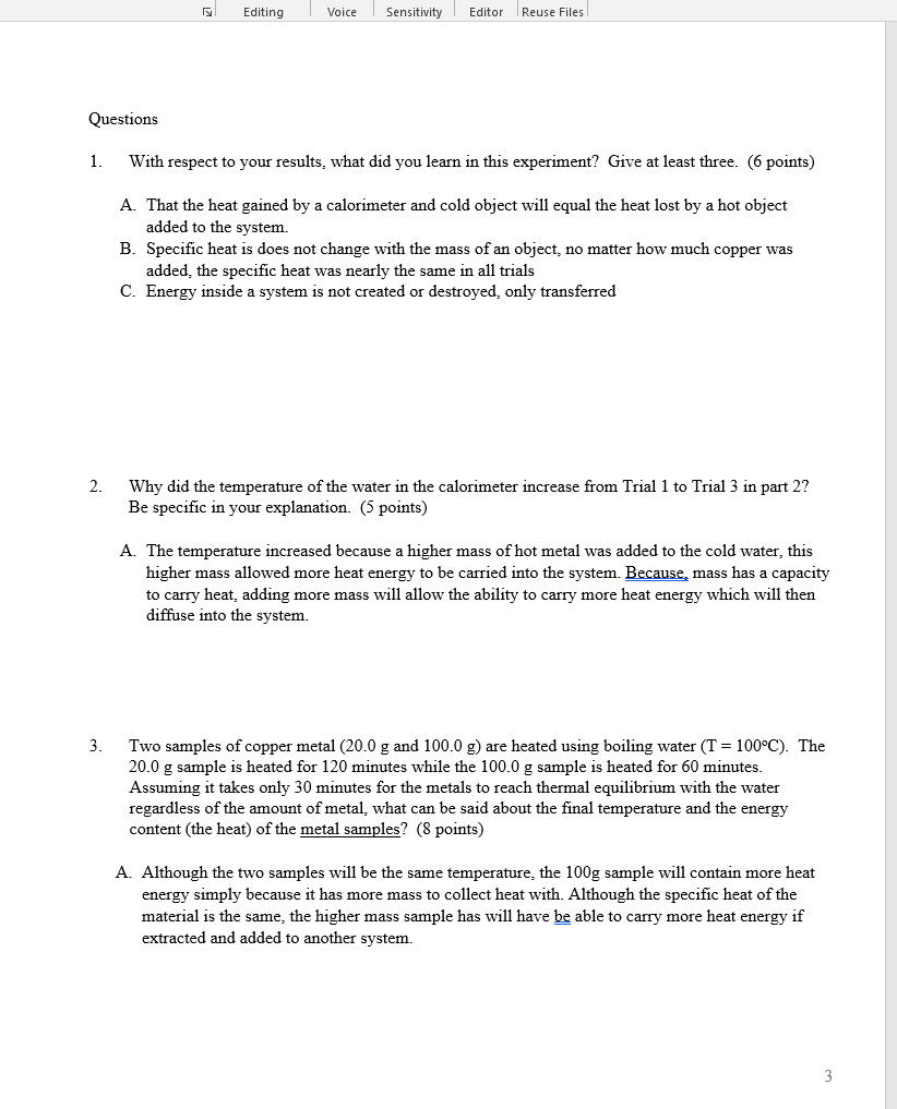 Solved Clipboard Font Paragraph Styles Data Specific Heat of | Chegg.com