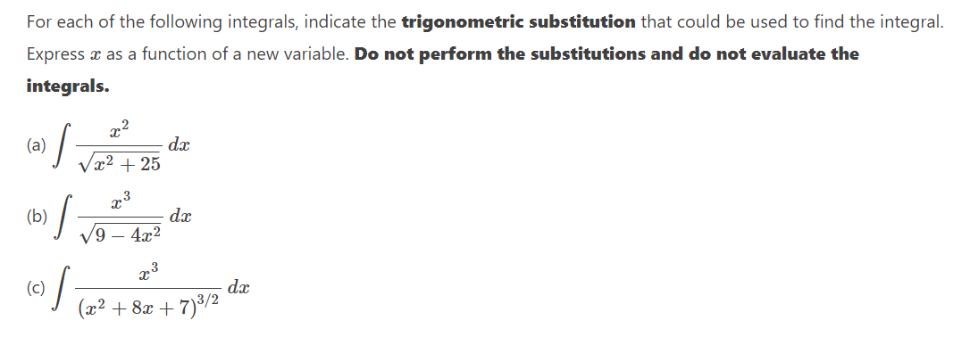 Solved For each of the following integrals, indicate the | Chegg.com