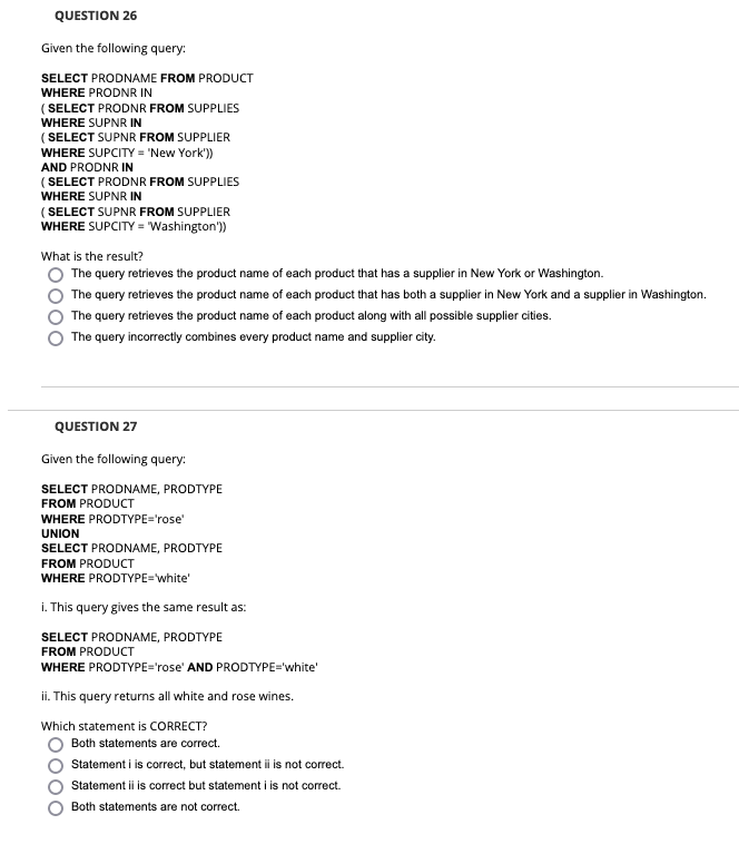 Solved QUESTION 26 Given the following query: SELECT | Chegg.com