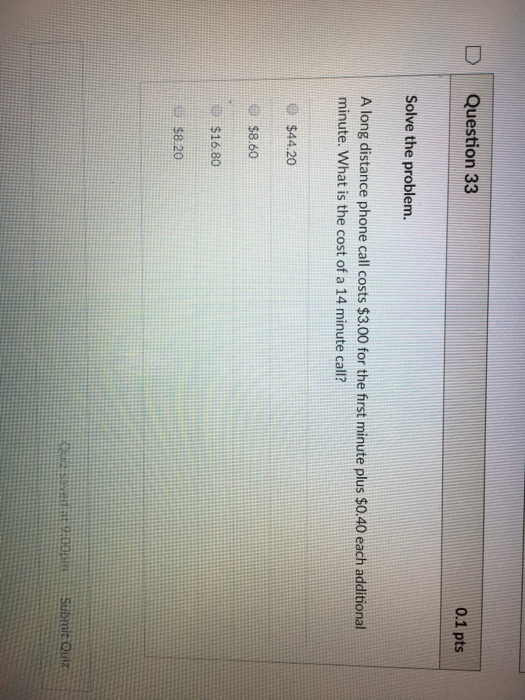 Solved D | Question 33 0.1 pts Solve the problem. A long | Chegg.com