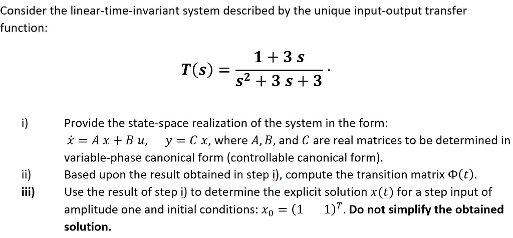 Solved Consider the linear-time-invariant system described | Chegg.com