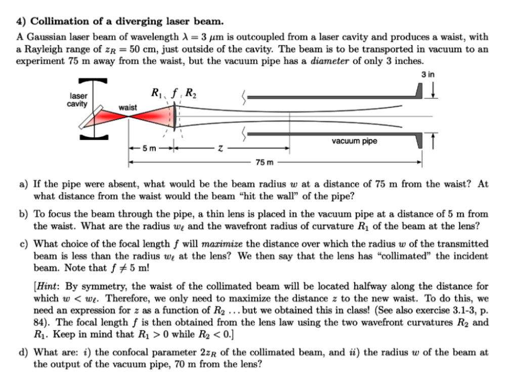 4 Collimation Of A Diverging Laser Beam A Gaussian Chegg Com